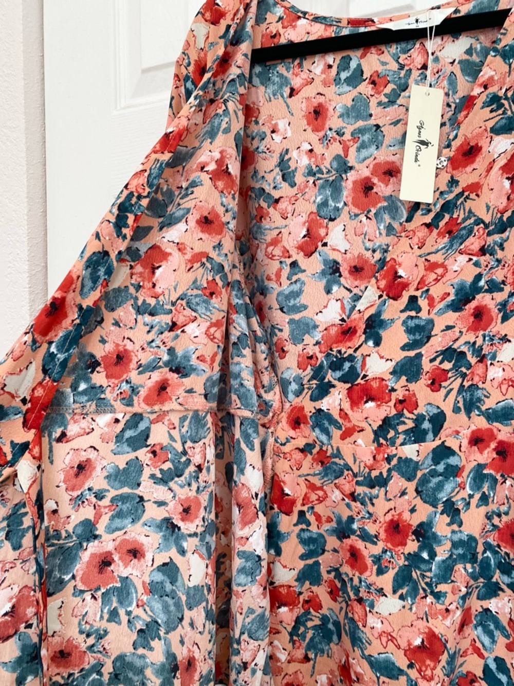 Plus Size Wrap Belted Tops Floral V-neck Ruffle Short Sleeve Peplum Blouse, 3X - Picture 13 of 15